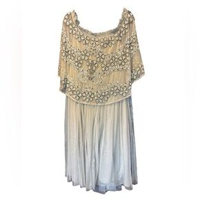 NWT Maya Deluxe Silver Gray Tulle Beaded Dress with Overlay Off the Shoulder 14